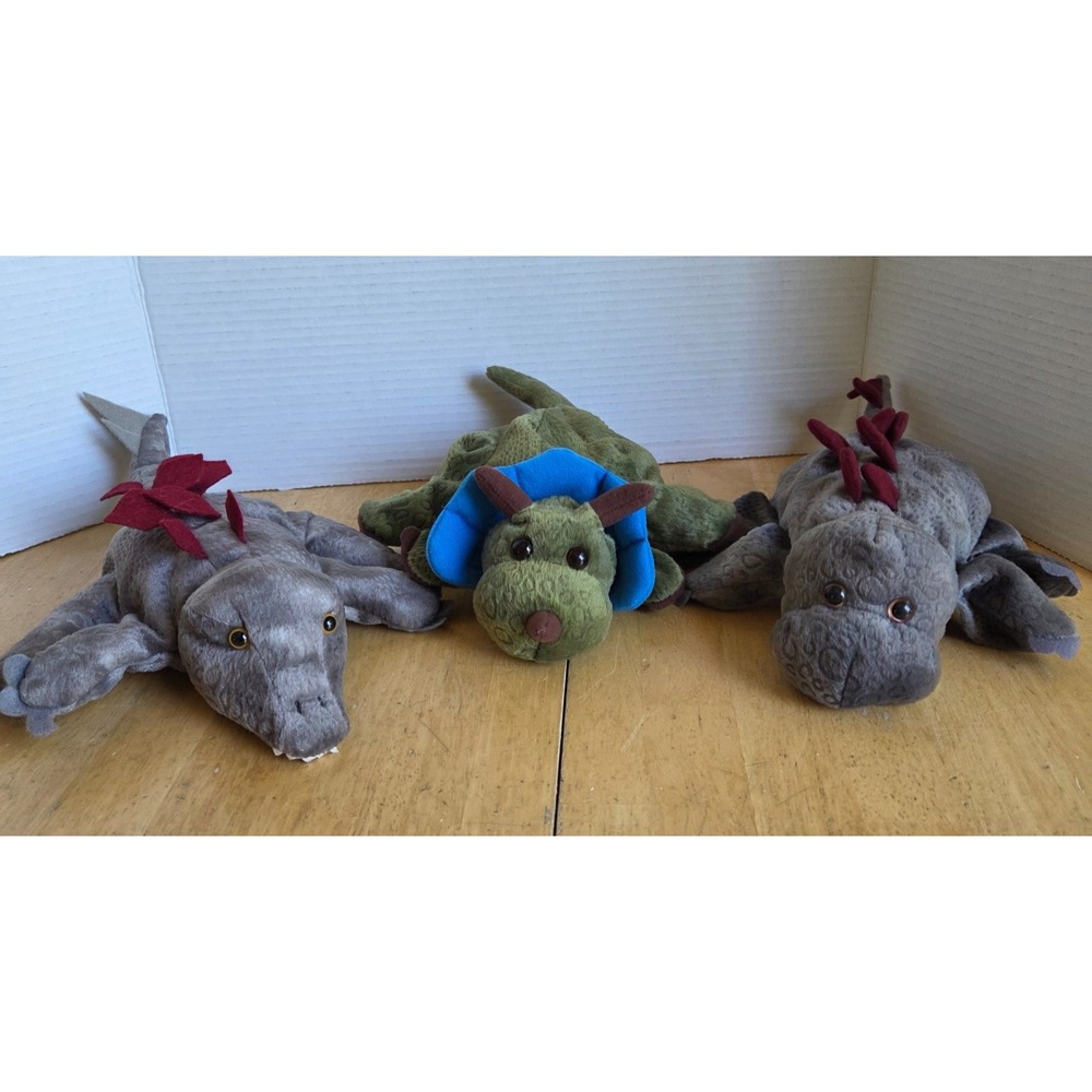 Lot of 3 Caltoy Textured Soft Dinosaur Glove Hand Puppets Stuffed Animal Toy